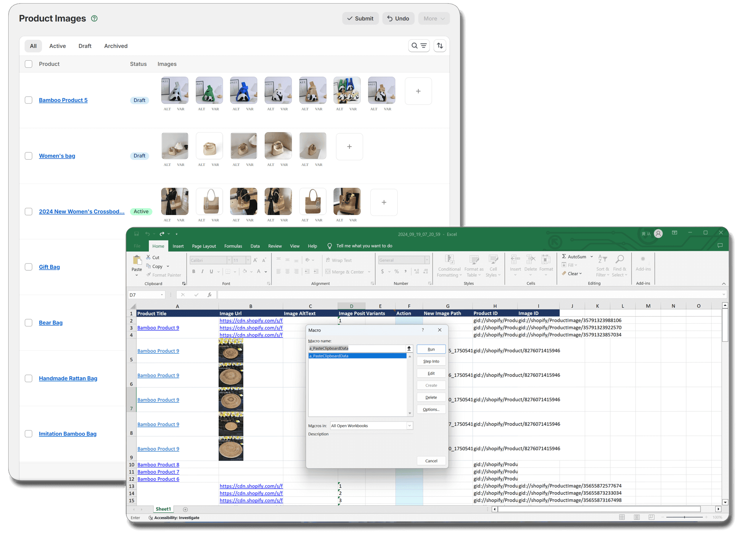 Bulk edit Shopify product images in list and Excel view
